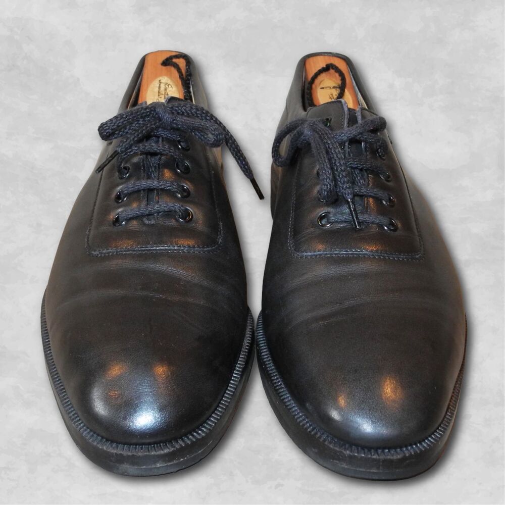 Salvatore Ferragamo Oxfords Men's 8D Black Leather Lace-Up Vintage  Dress Shoes